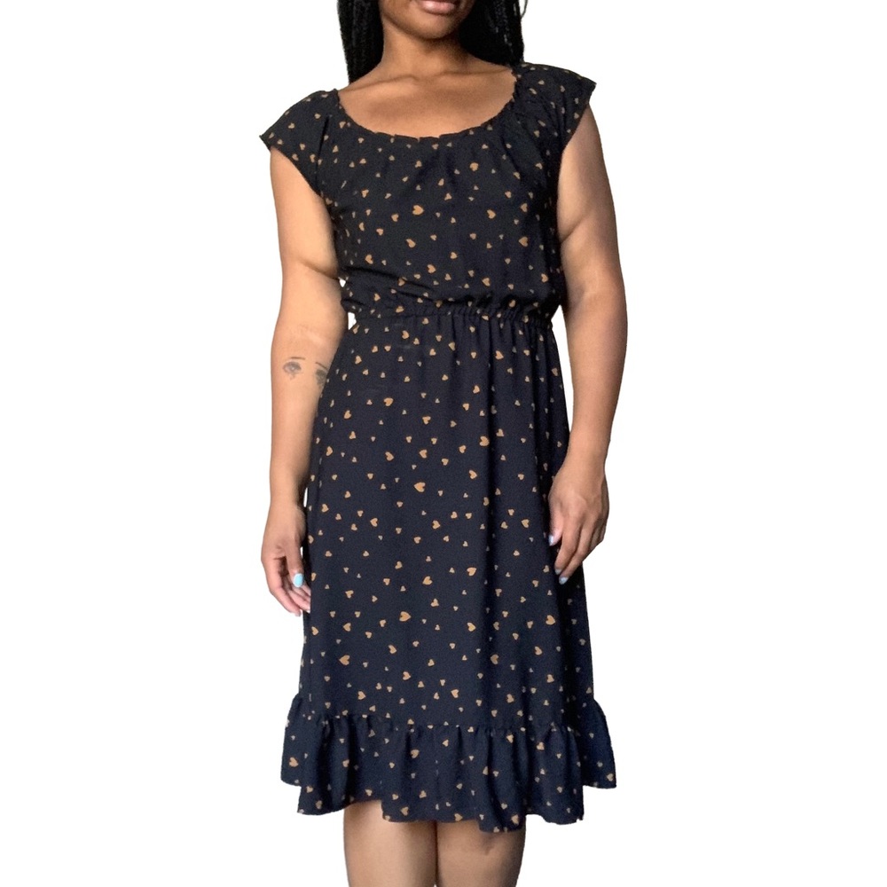 Black Dress with Orange heart print